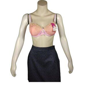 Women Peach/Gold Embroidered Push Up Bra